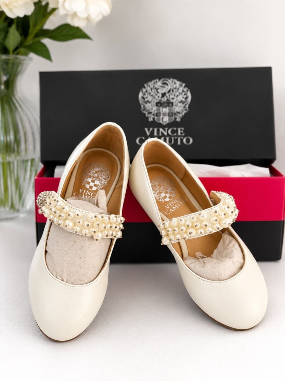 Vince Camuto Persia Pearl Strap Flats White Size 11